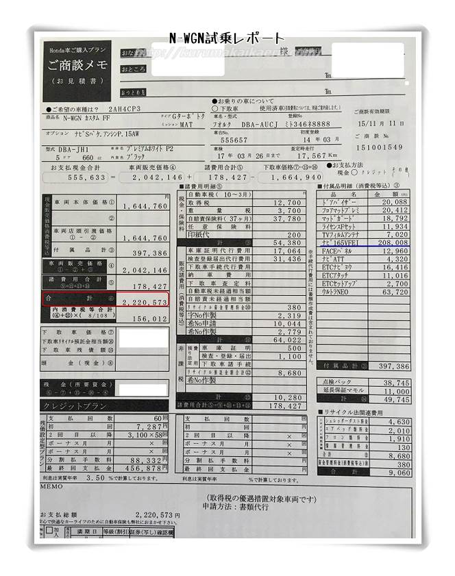 ホンダN-WGNカスタム　見積書